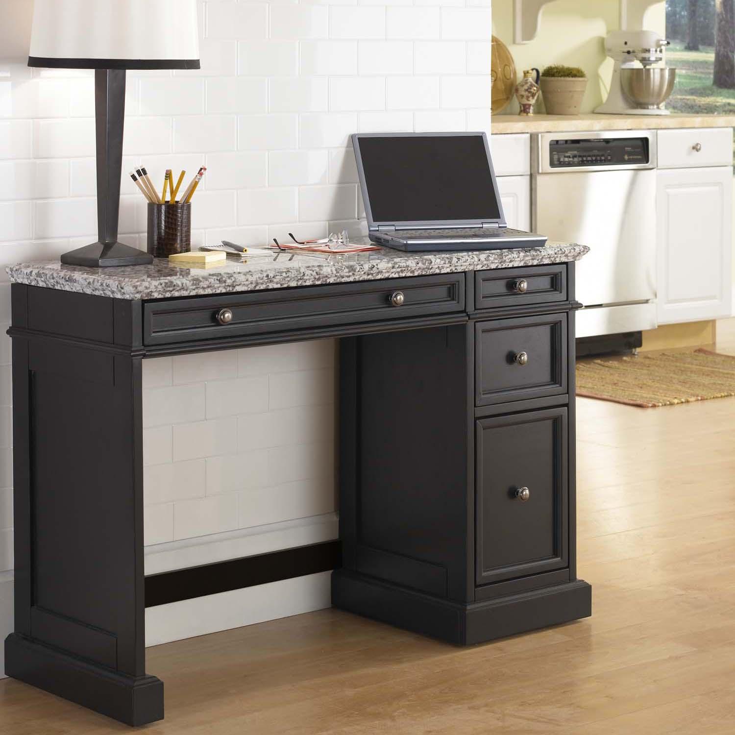 Home Styles Traditions Utility Desk with Salt & Pepper Granite Top AHFA Single Pedestal Desk